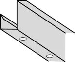 A metal bracket with a right-angle bend, two holes on the horizontal base, and a vertical flange for mounting or supporting structures.