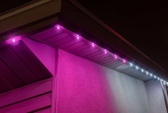 A purple lights on a building.
