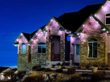 A house with lights on it.
